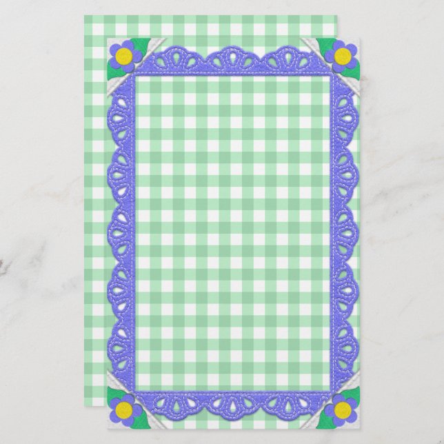 Papelería Green Gingham Check Periwinkle Felt Frame (Anverso / Reverso)