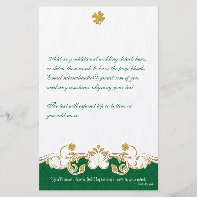 Papelería Green, Gold, White Scrolls, Shamrock Stationery (Anverso)