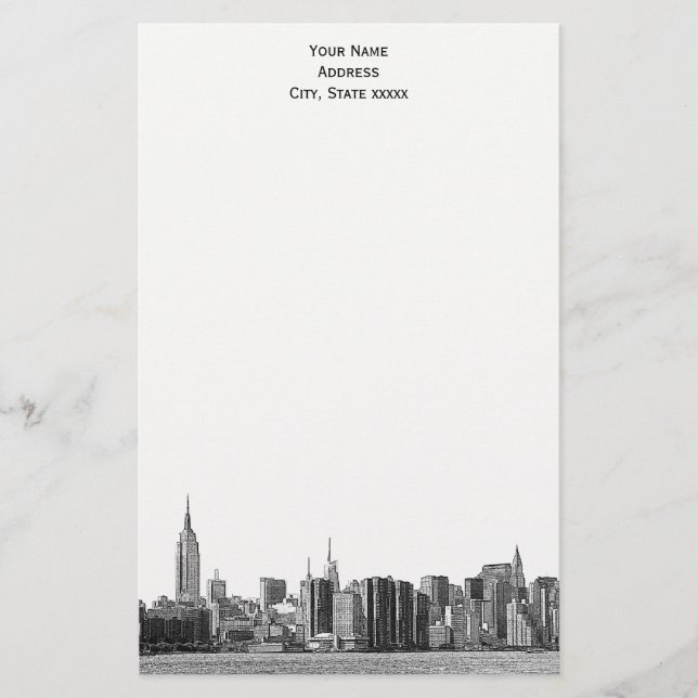 Papelería Gris Black NYC Skyline Etch 01 Stationery (Anverso)