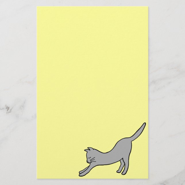 Papelería Gris estirando gato en amarillo (Anverso)