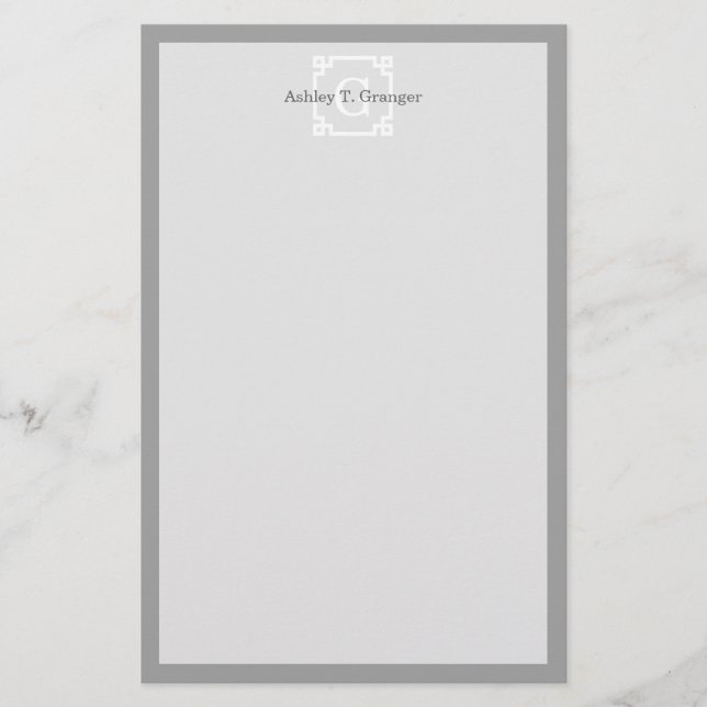 Papelería Gris oscuro cuyo marco de clave griega #2 monogram (Anverso)
