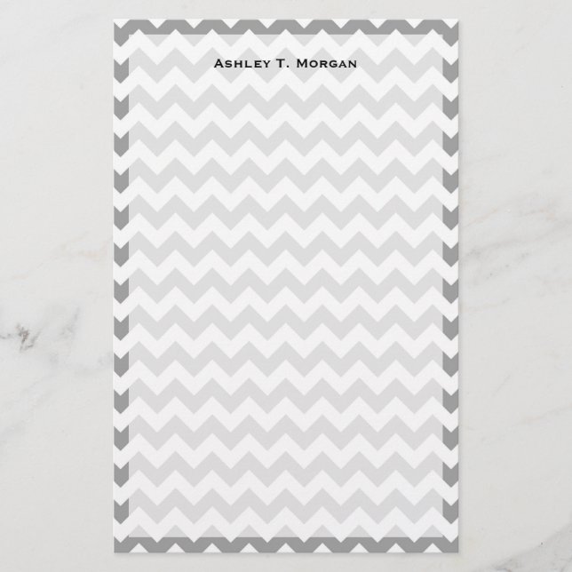 Papelería Gris oscuro patrón de zig-zag Chevron en blanco (Anverso)