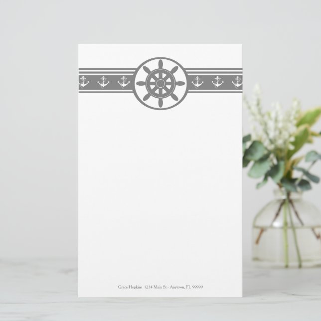 Papelería Gris Ships Wheel Estacionamiento Personalizado (Anverso de pie)