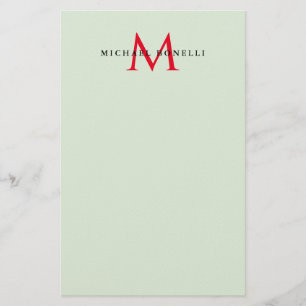 Papelería Gris verdoso y rojo Monograma Modernista minimalis