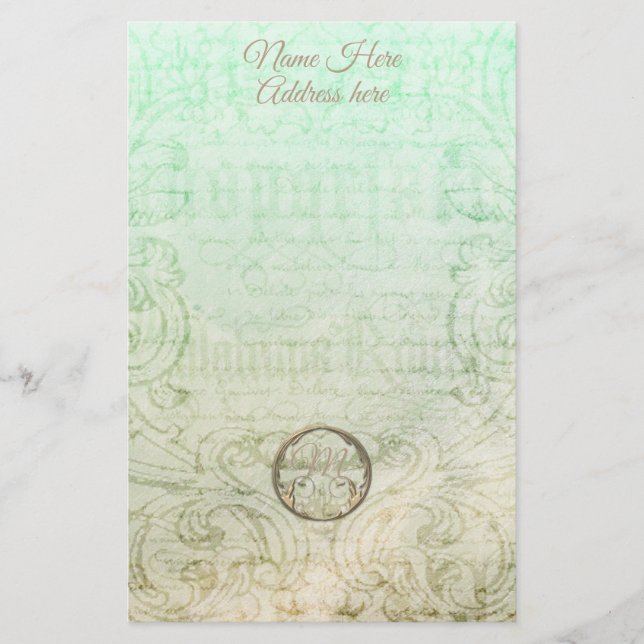 Papelería Guión damasco victoriano dorado elegante (Anverso)