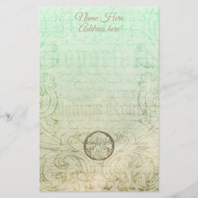 Papelería Guión damasco victoriano dorado elegante (Anverso)