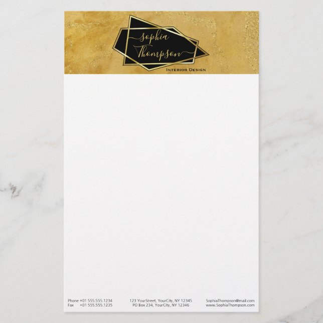 Papelería Guión de mármol de Purpurina de oro elegante de lu (Anverso)