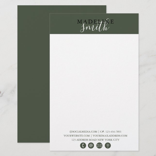 Papelería Guion verde oscuro moderno (Anverso / Reverso)