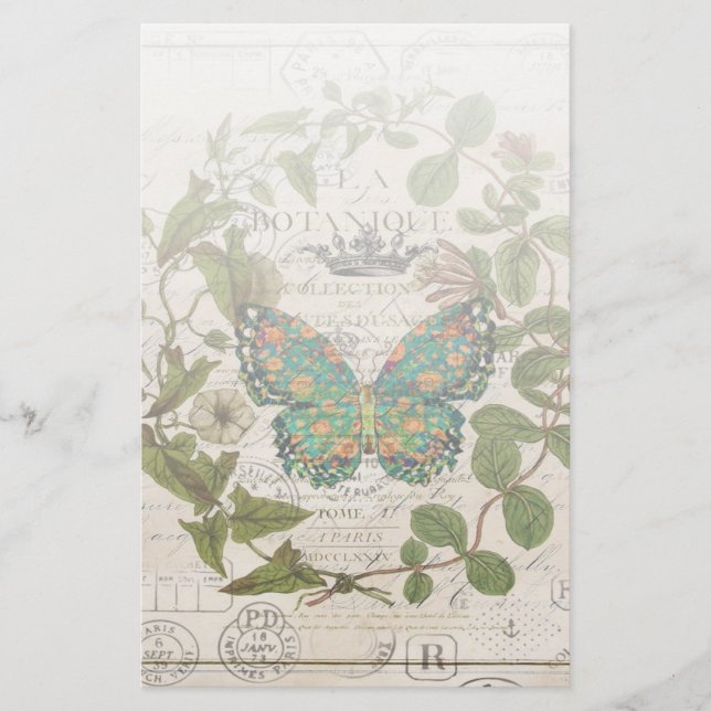 Papelería guiones bohemios mariposa botánica francesa (Anverso)
