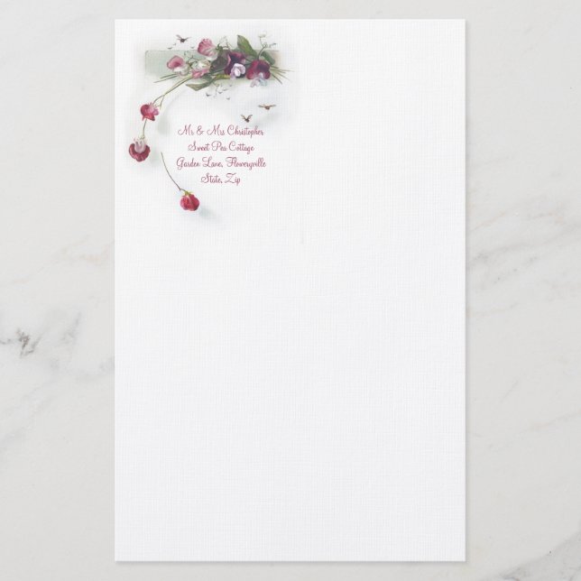 Papelería Guisantes de olor púrpuras rosados (Anverso)