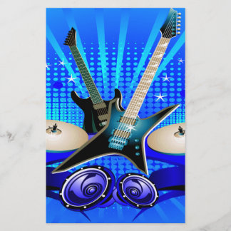 Papelería Guitarras eléctricas, tambores y altavoces azules