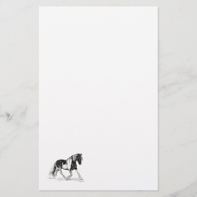 Papelería Gypsy Vanner Paint Horse Trotting White Stationing (Anverso)