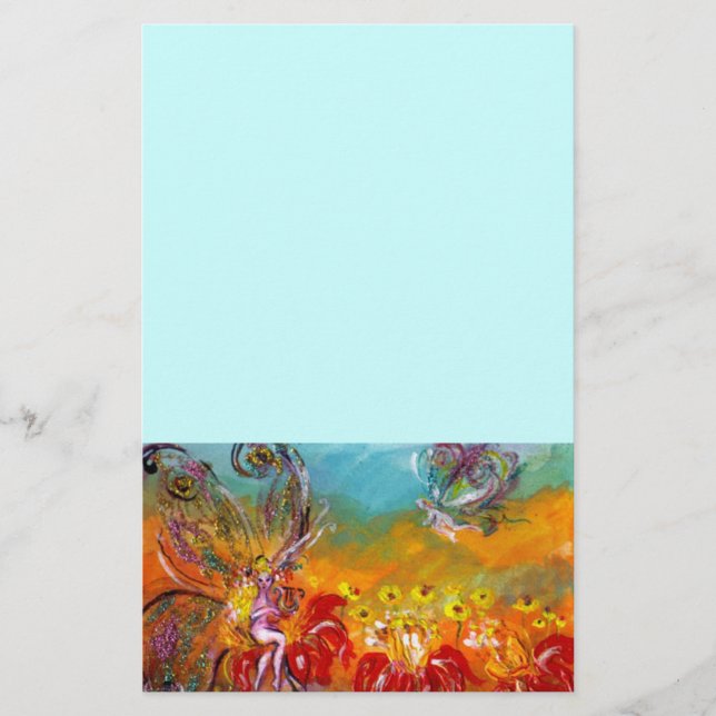 Papelería HADA DE LAS FLORES ROJAS, azul (Anverso)