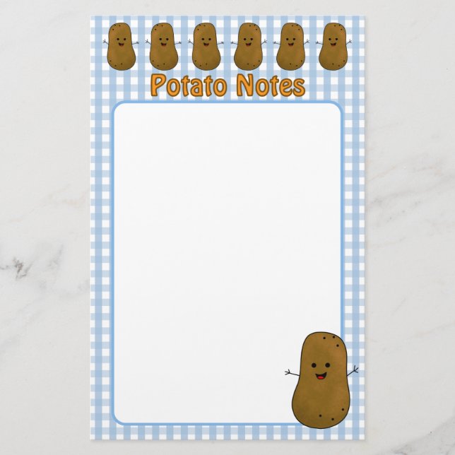 Papelería Happy Brown Potato Blue Gingham (Anverso)