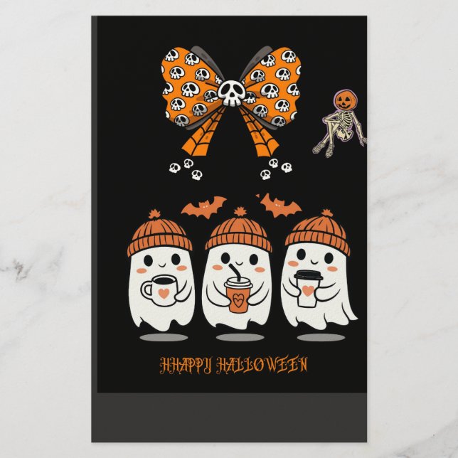 Papelería Happy Halloween – fantômes café mignons (Anverso)