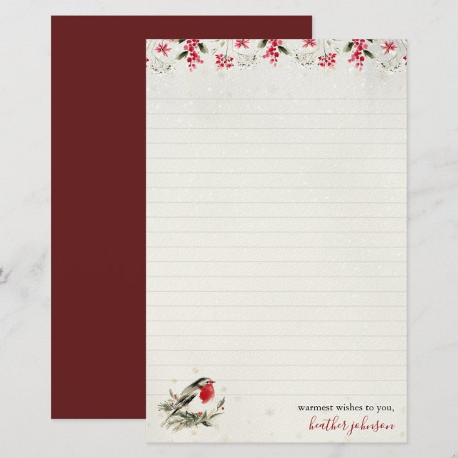 Papelería Hearthlight Notes Winter Robin Bird Personalized (Anverso / Reverso)