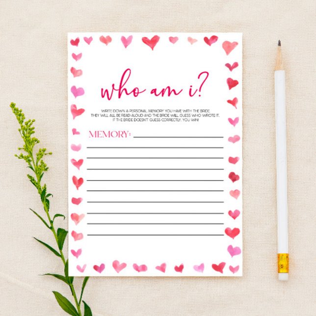 Papelería Hearts Who Am I? Bridal Shower Game  (Subido por el creador)