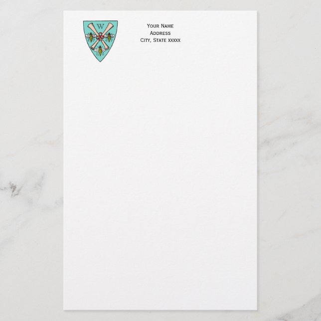 Papelería Heraldic Vintage 3 Abejas Desplazar Monograma Inic (Anverso)