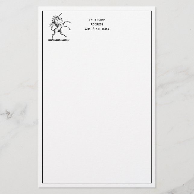 Papelería Heráldica Unicornio en el escudo de armas (Anverso)