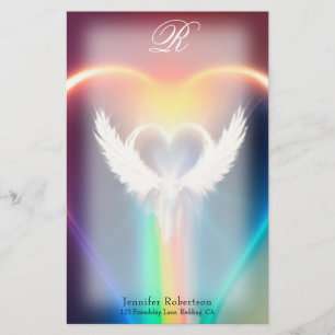 Papelería Hermosa estatuilla de monograma del Ángel Arcoiris