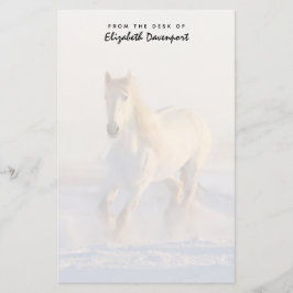 Papelería Hermosa Gallopaje de Caballo Blanco en la Nieve