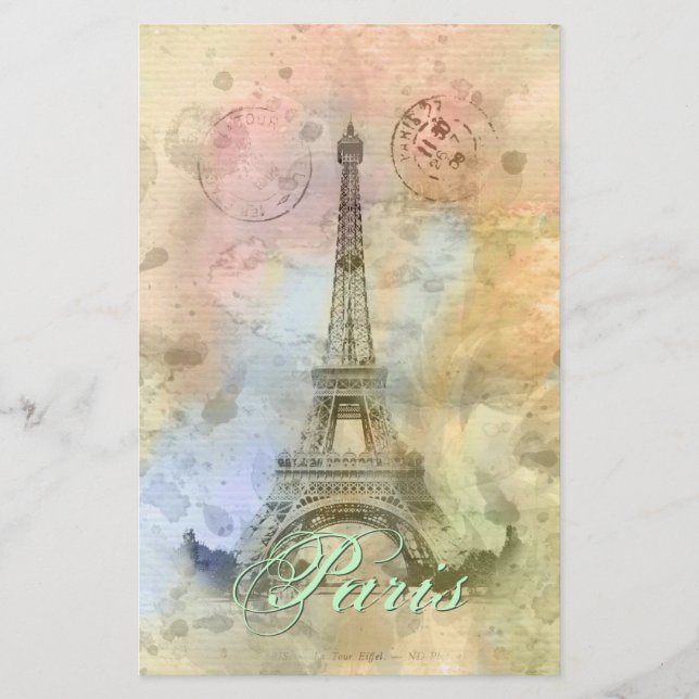 Papelería Hermosa y moderna jovencita Torre Eiffel Francia (Anverso)