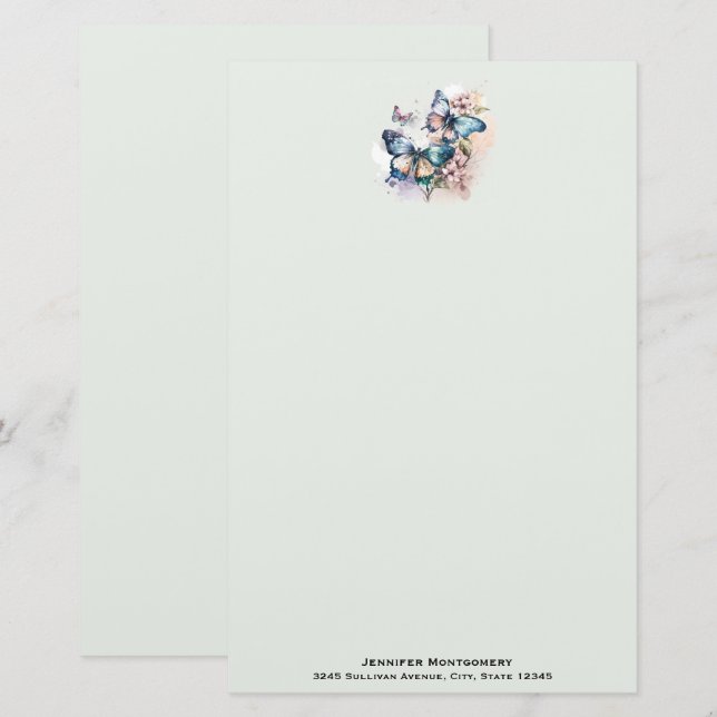 Papelería Hermosas mariposas y flores (Anverso / Reverso)