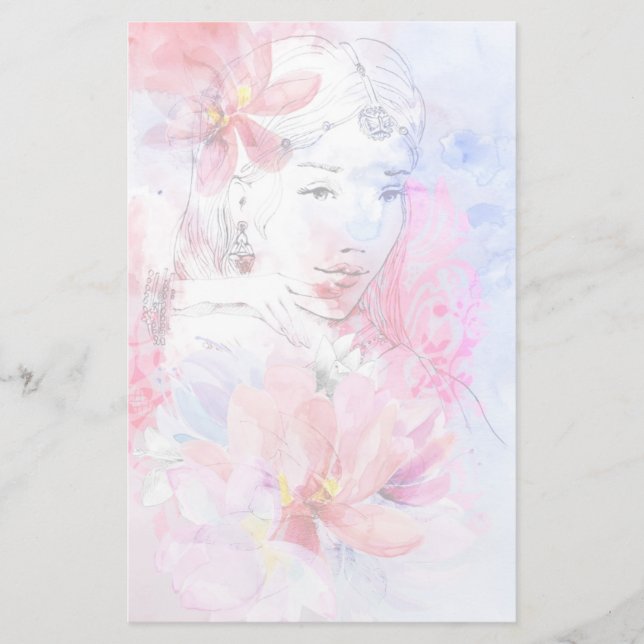 Papelería Hermoso chica con un ramo de flores (Anverso)