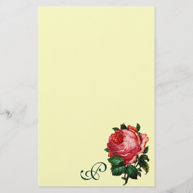 Papelería HERMOSO MONOGRAMA DE ROSA ROSA ROSA ROSA ROSA, Cre (Anverso)