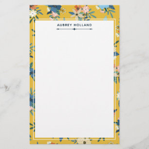 Papelería Hermoso patrón floral amarillo con nombre