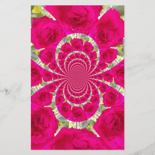 Papelería Hermoso Patrón Kaleidoscope de rosas rojas rojas i (Anverso)
