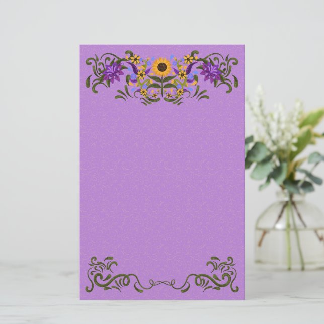 Papelería Hermoso Sunflower Floral Swirls Light Purple (Anverso de pie)