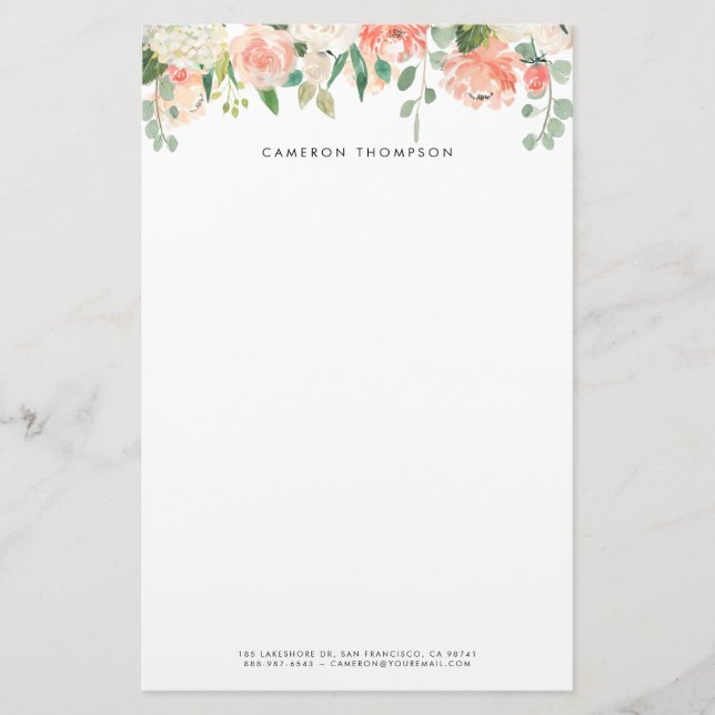Papelería Hidrangeas y peonías de color blanco y naranja (Anverso)