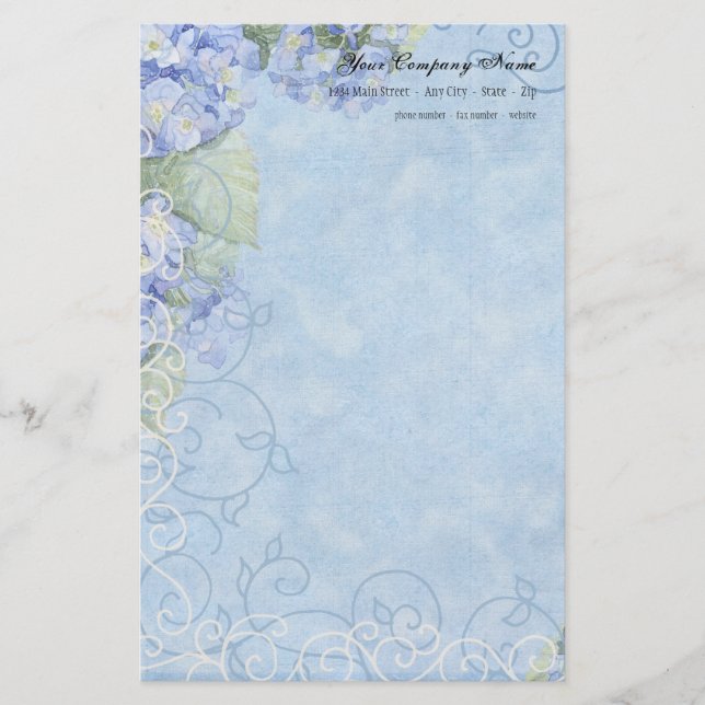 Papelería Hidrángulos azules, mariposa y floral moderna gira (Anverso)