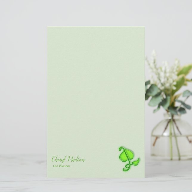 Papelería - Hoja Verde 3D con Nombre (Anverso de pie)