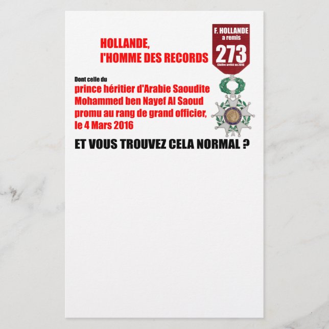 Papelería Hollande Record Legions d'Honneur - Letterhead (Anverso)