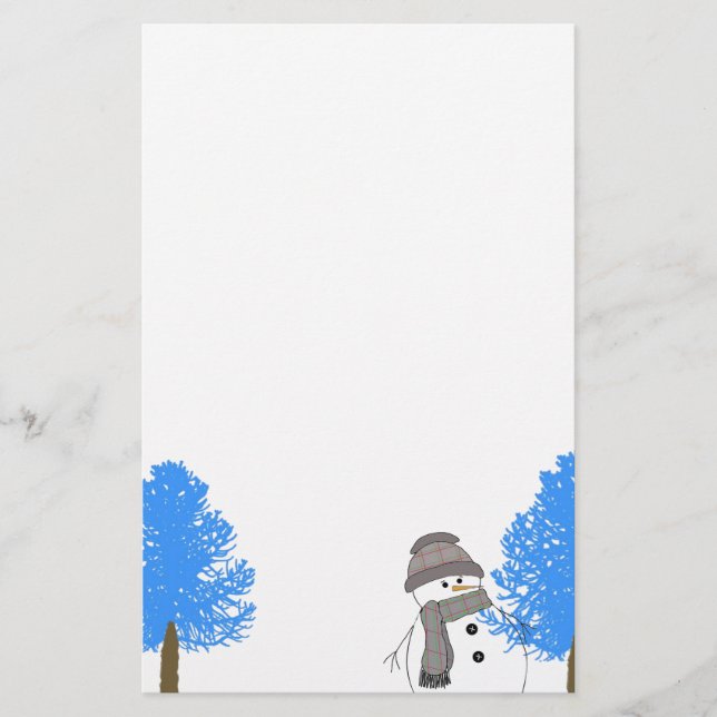 Papelería Hombre de nieve con árboles helados (Anverso)