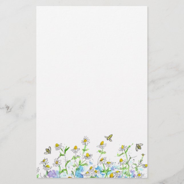 Papelería Honey Bee Chamomile Flower Garden Art (Anverso)