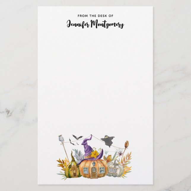 Papelería Hospedaje de calabaza con fantasma y murciélagos (Anverso)