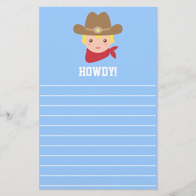 Papelería Howdy, vaquero lindo para los niños pequeños (Anverso)
