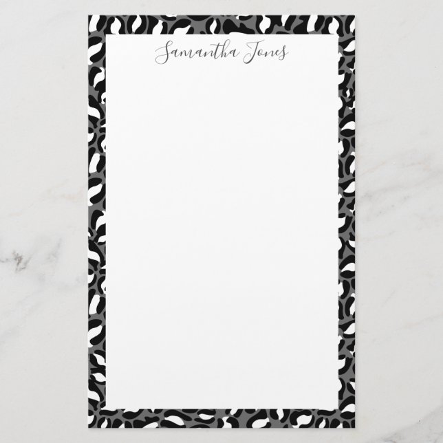 Papelería Huella de leopardo blanco y negro | Personalizado (Anverso)