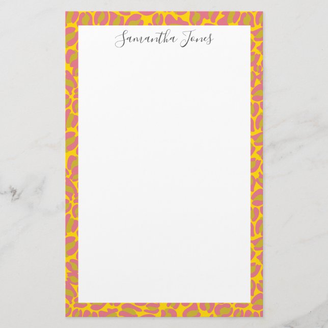 Papelería Huella de leopardo rosa amarillo | Personalizado (Anverso)