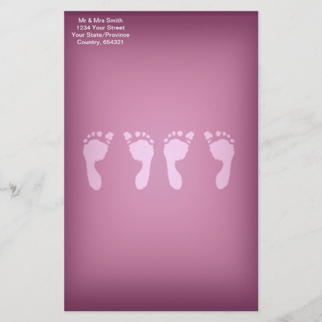 Papelería Huellas para bebés (gemelas Chicas) (Anverso)