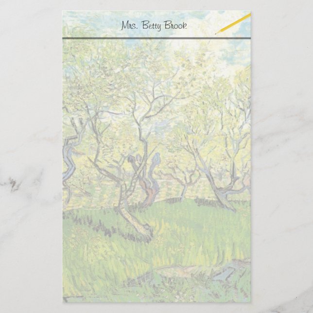 Papelería Huerto en Blossom por Vincent van Gogh. (Anverso)