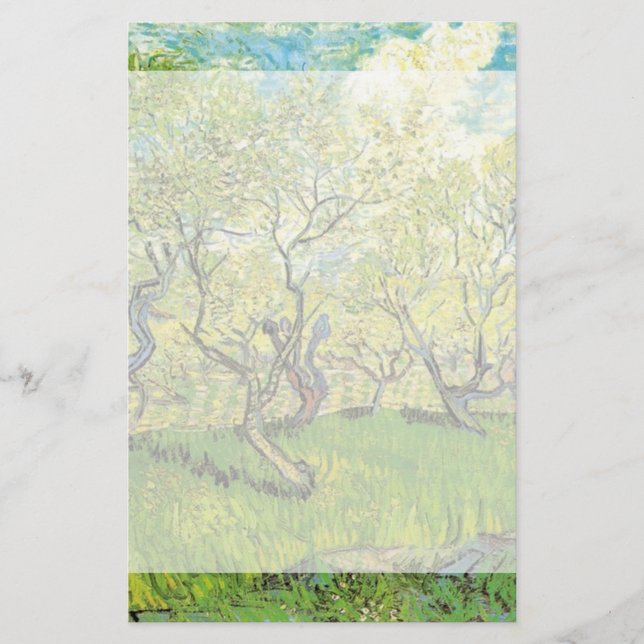Papelería Huerto en Blossom por Vincent van Gogh. (Anverso)