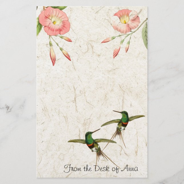 Papelería Hummingbird Aves Floral Animales Stationery (Anverso)