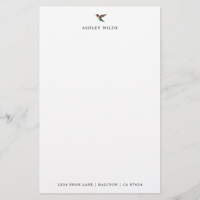 Papelería Hummingbird personalizado (Anverso)