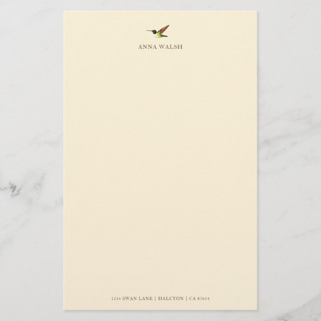 Papelería Hummingbird Stationery de Ecru personalizada (Anverso)