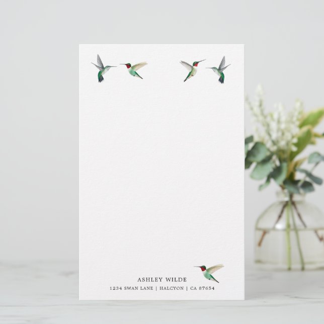 Papelería Hummingbird Stationery personalizado con trompeta  (Anverso de pie)