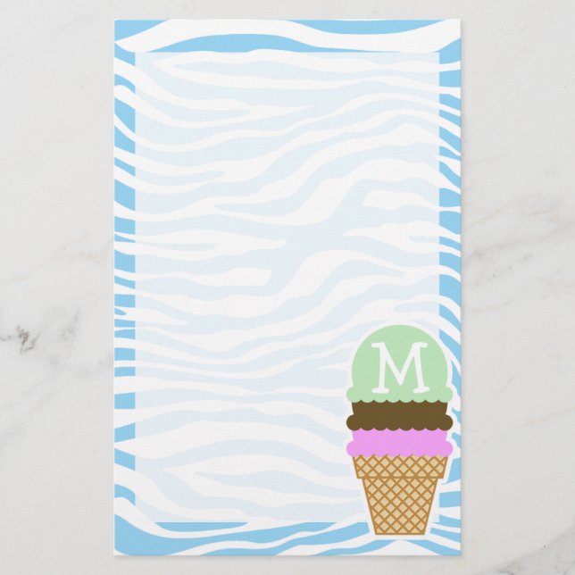 Papelería Ice Cream Baby Blue Zebra Animal Print (Anverso)